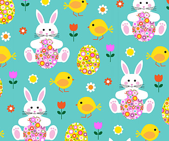 Pattern, blue, egg, bunny, pink, yellow, texture, easter HD wallpaper