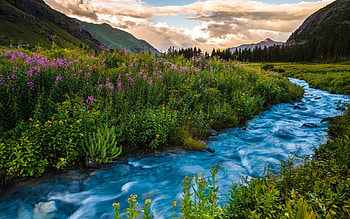 Rocky Mountains, Colorado, river, clouds, landscape, trees, sky, usa HD wallpaper