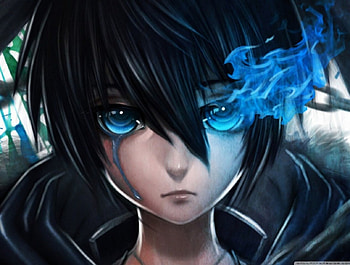 Serious, blue mist, blue eyes, blue liquid, black hair, guy HD wallpaper
