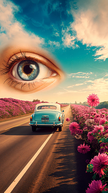 Dreamy Road Trip for Your , car, eye, flower, road HD phone wallpaper