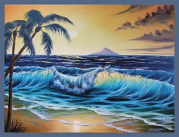 Sunset in paradise, blue, palm, trees, lovely, water HD wallpaper