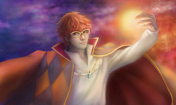 Howl, art, man, howls moving castle, wizard, orange, purple, rim lim, anime, fantasy, luminos, manga, guy HD wallpaper
