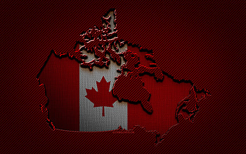 Canada map, , North American countries, Canadian flag, red carbon background, Canada map silhouette, Canada flag, North America, Canadian map, Canada, flag of Canada HD wallpaper