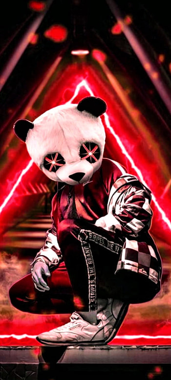 Neon Red Back Panda, Art, Luxury, Attitude HD phone wallpaper