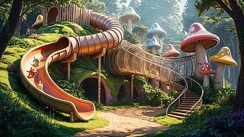 Enchanted Mushroom Playground —, Forest HD wallpaper