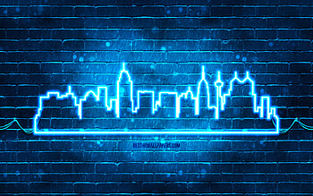 San Antonio blue neon silhouette, , blue neon lights, San Antonio skyline silhouette, blue brickwall, american cities, neon skyline silhouettes, USA, San Antonio silhouette, San Antonio HD wallpaper