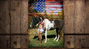 As She Passed By. ., style, cowgirl, fun, horses, ranch, outdoors, western, female, hats, barn, brunettes, flag, fashion, americana, models, girls, women, boots HD wallpaper