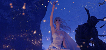 Night, blue, art, girl, ghostblade, elf, fantasy, wlop, luminos HD wallpaper
