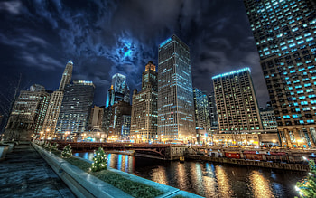 Chicago, Cities, Water, Night, Usa, City, Lights, Reflection, United States, America, Channel, States HD wallpaper