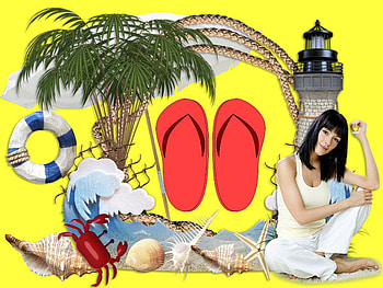 A Day at the Beach, sea, lighthouse, girl, flip flops, beach HD wallpaper