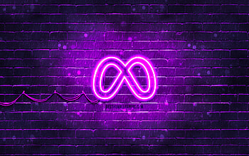 Meta violet logo, , violet brickwall, Meta logo, violet abstract background, brands, Meta neon logo, Meta HD wallpaper