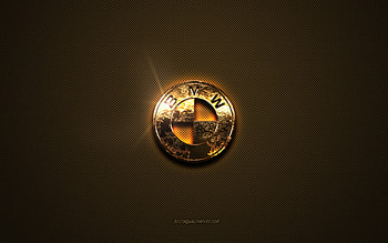BMW golden logo, artwork, brown metal background, BMW emblem, creative, BMW logo, brands, BMW HD wallpaper
