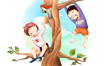 Children, Miscellanea, Miscellaneous, Wood, Tree, Branches, , Drawing, Foliage, Fun, Merriment, Birdhouse HD wallpaper