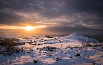Landscape, Winter, Nature, Sunset, Snow, Hills HD wallpaper