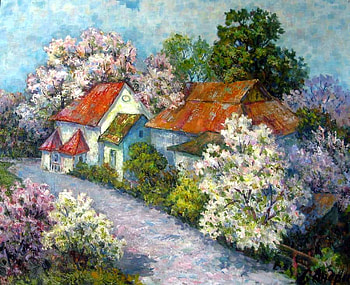 Sergey Andreev (Crimea). Spring, painting, art, path, flower, sergey andreev, tree HD wallpaper