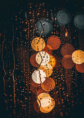 Wet window, bokeh, yellow circles, surface HD phone wallpaper