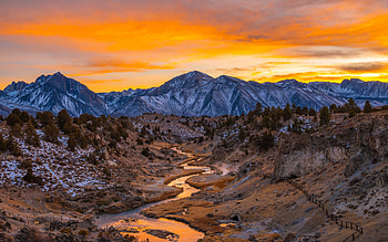 Mammoth Lakes, evening, sunset, mountain landscape, lakes, Inyo National Forest, Mono County, California, USA HD wallpaper
