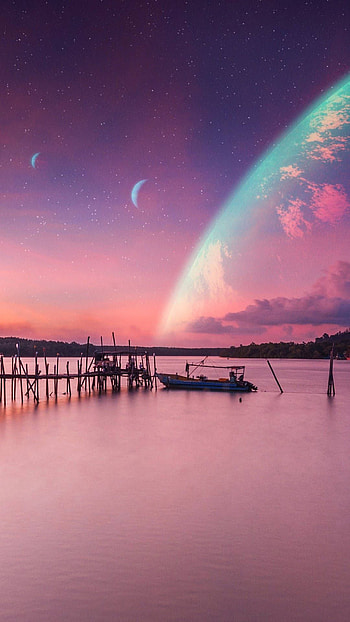 paisajes, espacio, muelle HD phone wallpaper
