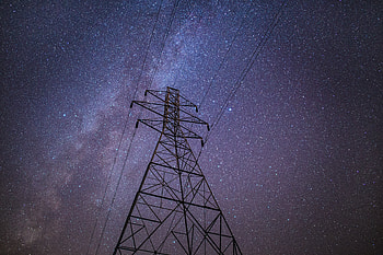 Night, Miscellanea, Miscellaneous, Starry Sky, Wires, Wire, Electricity, High Voltage, Voltage, Electrosupport, Electro-Op HD wallpaper