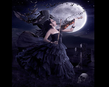 A Vampire's Song, Violin, Bats, Femal, Graveyard, Cross HD wallpaper