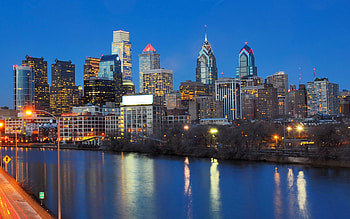 Philadelphia, Evening sunset, Skyscrapers, Modern buildings HD wallpaper