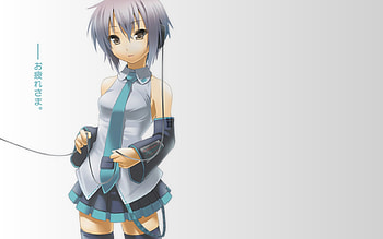 Yuki Nagato, cheerleader skirt, blue, uniform, white background, wonderful, school uniform, nice, background, music, brown eyes, skirt, sweet, white, cravat, headset, turquoise cravat, turquoise, nagato HD wallpaper