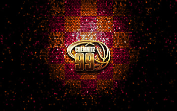 Niners Chemnitz, glitter logo, BBL, purple orange checkered background, basketball, german basketball club, Niners Chemnitz logo, mosaic art, Basketball Bundesliga HD wallpaper