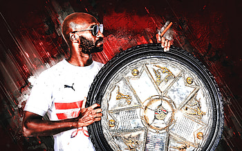 Shikabala, Zamalek SC, Mahmoud Abdelrazek Hassan Fadlala, Egypt, football, red stone background, Shikabala with cup HD wallpaper