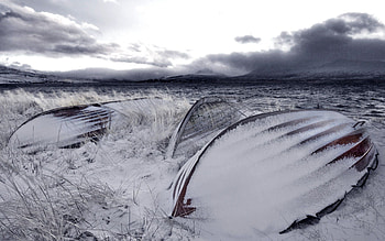 Winter, Nature, Sea, Waves, Snow, Boats HD wallpaper