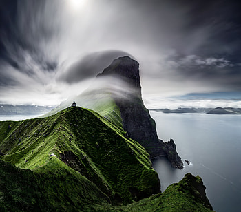 Coast, mountains, landscape, nature, clouds HD wallpaper