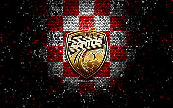 Santos DG, glitter logo, Liga FPD, red white checkered background, soccer, Costa Rican football club, Santos DG logo, mosaic art, football, AD Santos de Guapiles HD wallpaper
