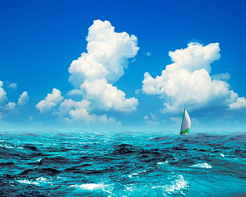 Blue ocean, blue, sky, nature, water, ocean HD wallpaper