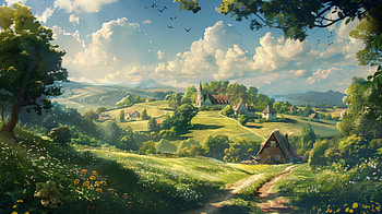 Fantasy Village Road - Ultra, road, village, fantasy, meadow, landscape, fantasy landscape HD wallpaper