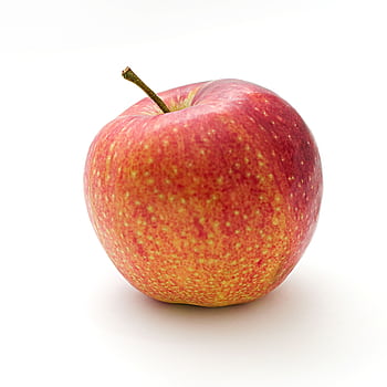 Close-up of a vibrant red apple with a stem, isolated on a white background. HD phone wallpaper
