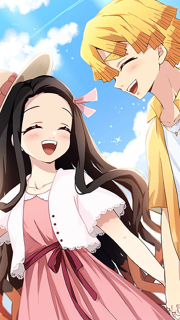 Nezuko Kamado & Zenitsu Agatsuma, Zenitsu Agatsuma, Nezuko Kamado, Anime, Demon Slayer: Kimetsu no Yaiba HD phone wallpaper