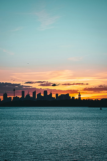 Cities, Twilight, City, Building, Dark, Coast, Dusk, Helicopter HD phone wallpaper