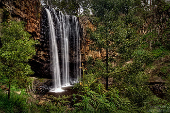 Trentham Falls, green, trees, waterfall, splendor, rocks, forest, tranquil HD wallpaper