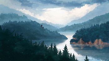 Art, Lock, Forest, Fog HD wallpaper