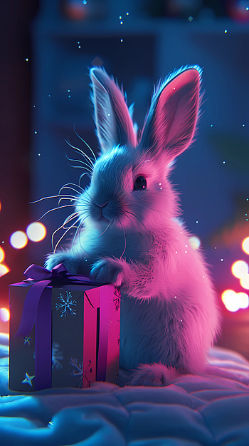 Cute rabbit surprise 3, cute, rabbit, Joy, gift, Christmas HD phone wallpaper