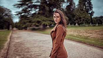 Girl Brown Coat Looking Back , girls, model HD wallpaper