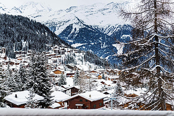 Winter view, village, Alps, winter, town, roofs, swiss, beautiful, houses, mountain, Switzerland, snow, valley, view HD wallpaper