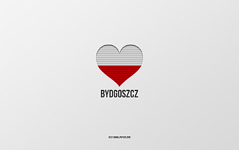 I Love Bydgoszcz, Polish cities, Day of Bydgoszcz, gray background, Bydgoszcz, Poland, Polish flag heart, favorite cities, Love Bydgoszcz HD wallpaper