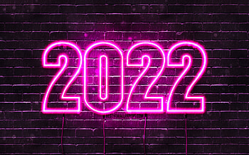 2022 purple neon digits, , Happy New Year 2022, purple brickwall, horizontal text, 2022 concepts, wires, 2022 new year, 2022 on purple background, 2022 year digits HD wallpaper