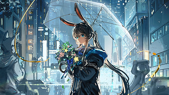 Anime Girl Silent Showers Quiet Thoughts, anime, anime-girl, umbrella, rain, artist, artwork, digital-art HD wallpaper