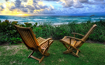 Nature, Sunset, Sea, Shore, Bank, Chairs, Armchairs HD wallpaper