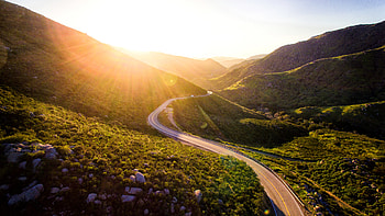 Nature, Sunset, Mountains, Road, Serpentine HD wallpaper