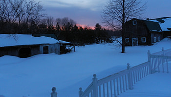 Sunset over Winter Landscape, winter, landscapes, fences, sunsets, snow, nature, houses HD wallpaper