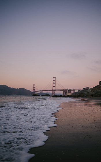 Nature, Twilight, Waves, Beach, Dusk, Bridge HD phone wallpaper
