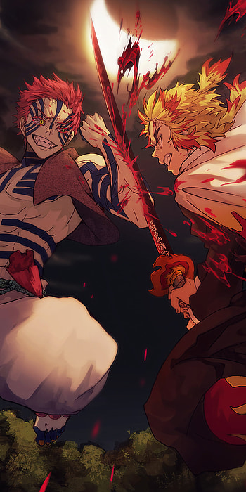 Akaza and Kyojuro, Kyojuro_Rengoku, Anime, Demon_Slayer HD phone wallpaper