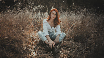Red Hair In Model In Golden Fields, blonde, girls, model HD wallpaper